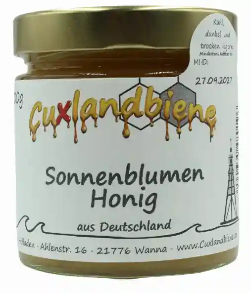 Sonnenblumenhonig Glas mit Etikett