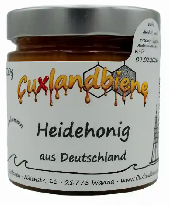 Heidehonig Glas mit Etikett