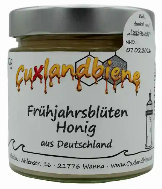 Frühjahrsblütenhonig  Glas mit Etiikett