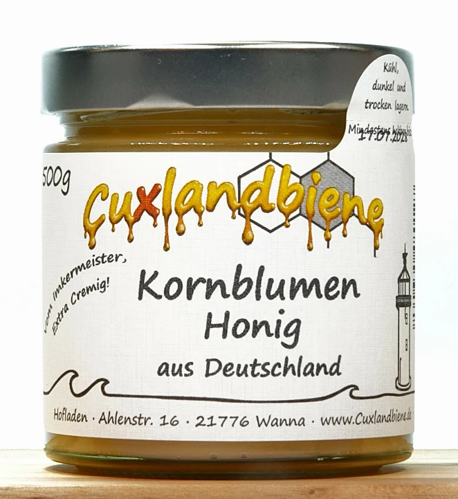 Kornblumenhonig  cremig 500g Etikett Ansicht