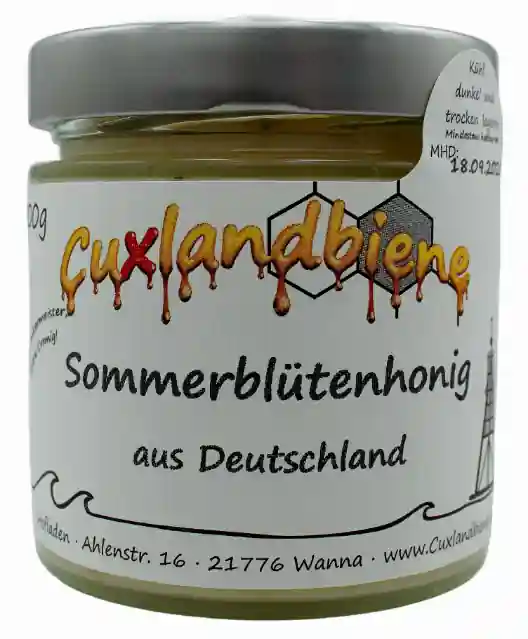 Sommerblütenhonig Glas mit Etikett