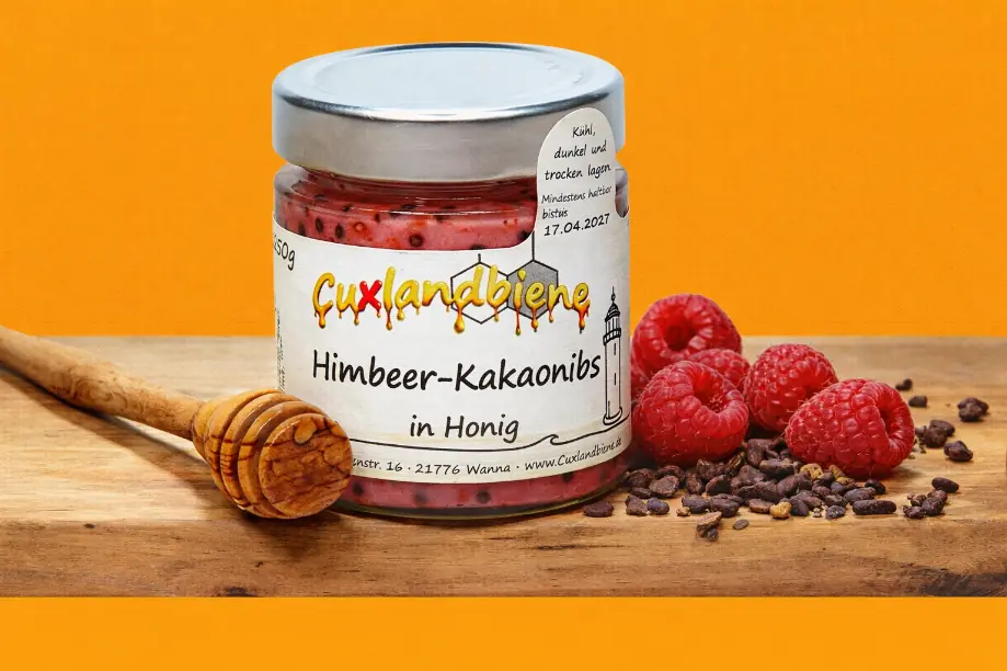 Himbeere und Kakaonibs in Honig 4