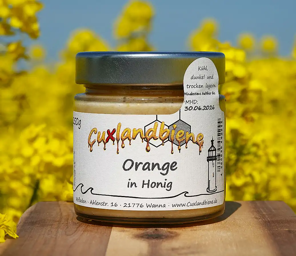 Orange in Honig - Rapsfeld