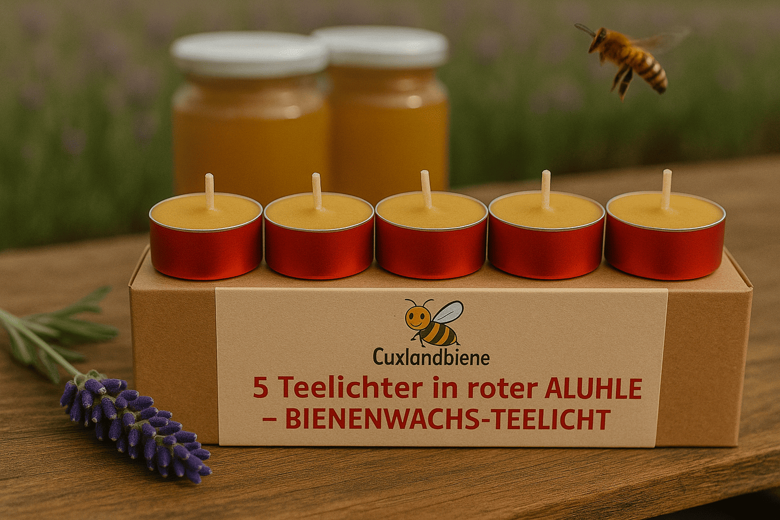 5x Teelichter in roter Aluhülle – Bienenwachs-Teelicht