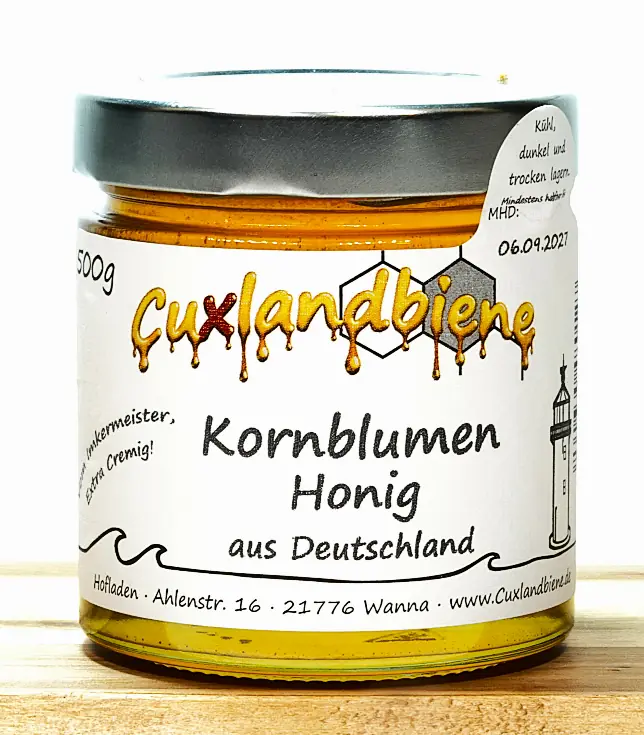 Kornblumenhonig fluessig 500g Etikett Ansicht Kornblumenhonig fluessig 500g Etikett Ansicht
