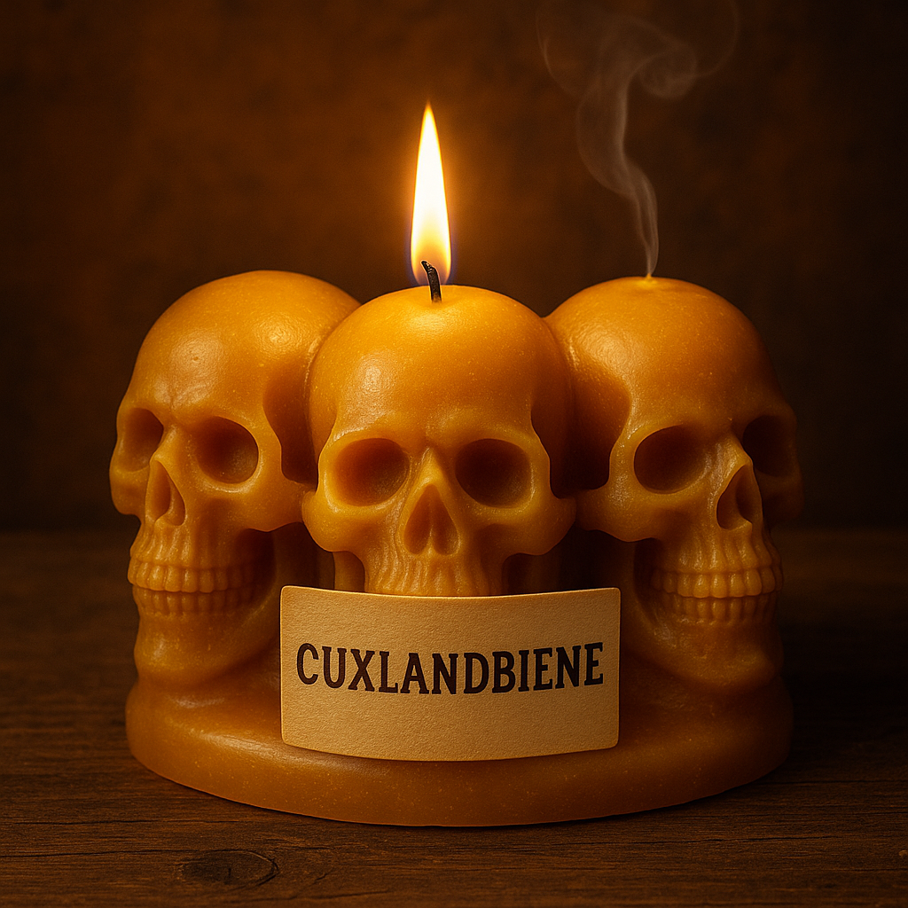 „Totenkopf 3-Fach“ – Totenkopf-Kerze mit 135g - 18 Std. Brenndauer - Handgefertigte Bienenwachskerze